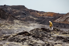 Icelander at the base of a volcano.