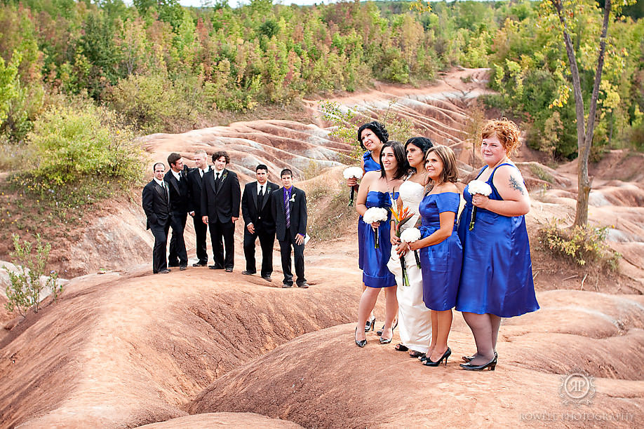 Bridal Party Portraits taken on hills of red dirt Brampton Badlands Brampton Ontario Wedding 