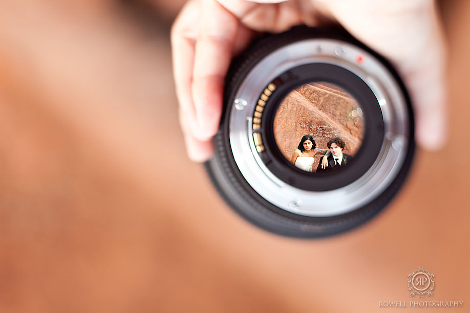 Ryan photographer shoots bride and groom through an unattached lens while photographer  hold lens.