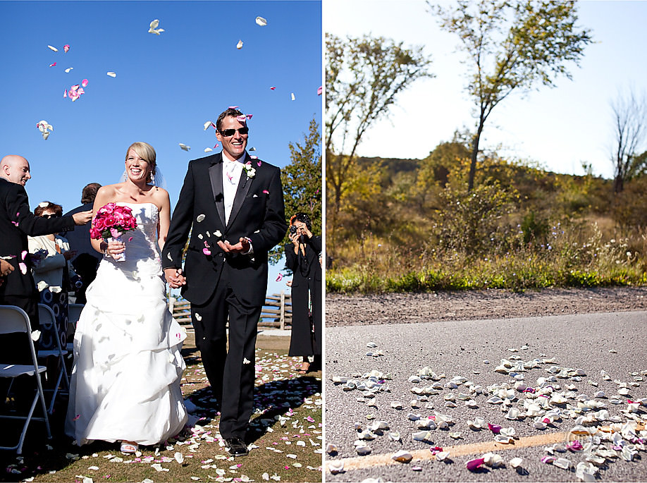 Bride and Groom walking down aisle with flower petals Collingwood ON Wedding, Blue Mountain Resort