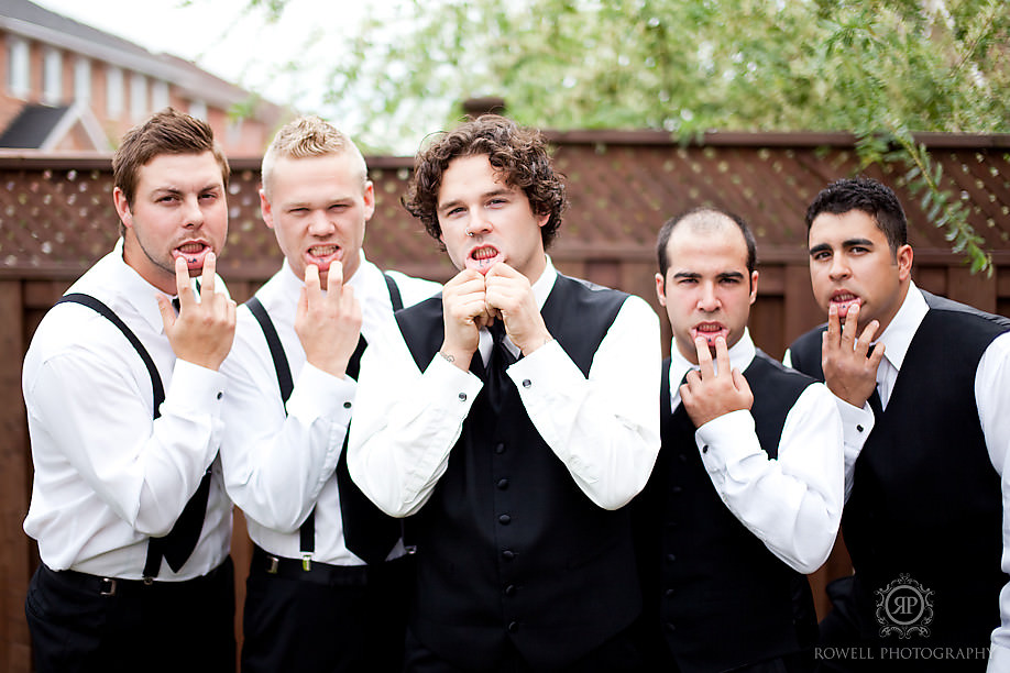 Group portraits of groomsmen with tattos on lips