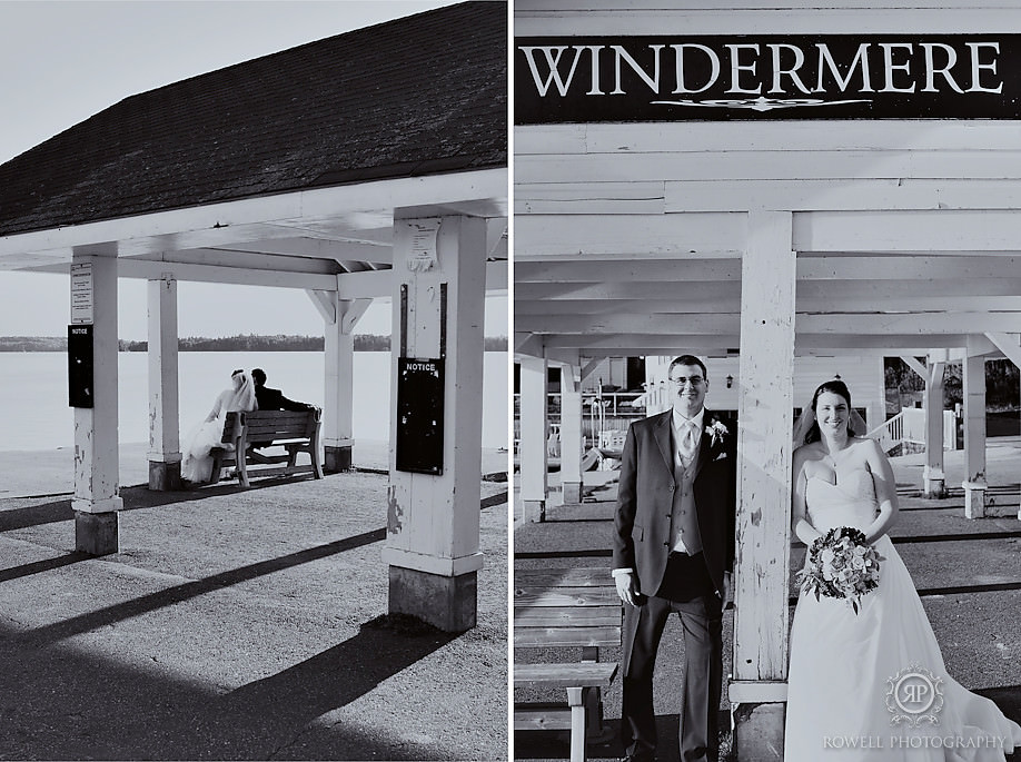 Bride and groom black and white portraits muskoka lake