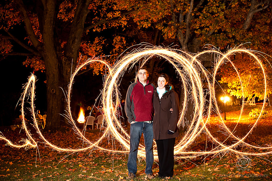 bride and groom camp fire reception lightpainting with sparklers