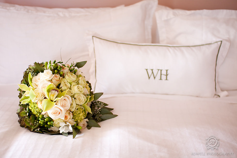 bride bouquet on bed, windermere house ontario