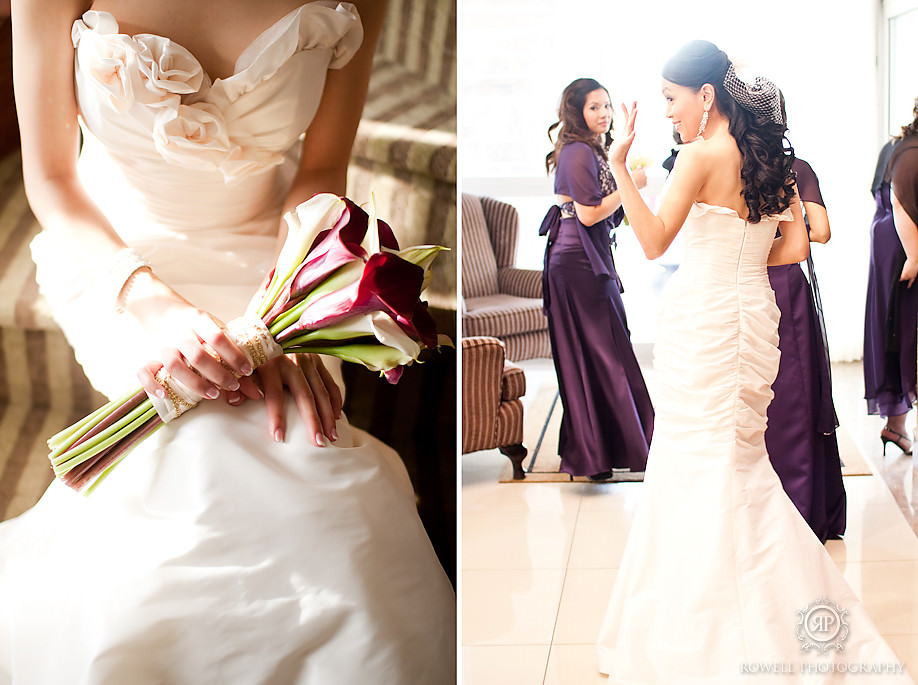 bride leaving bouquet