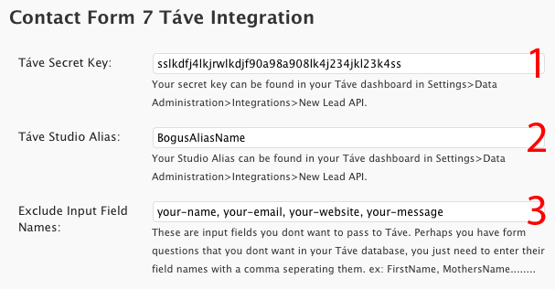 Contact Form 7 Táve integration settings page