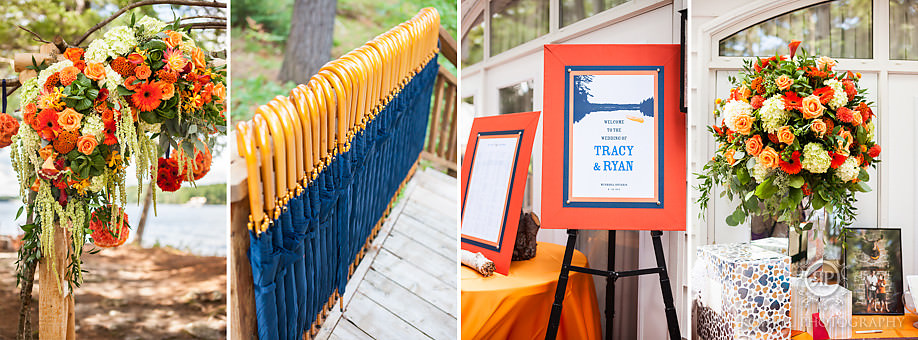 orange and blue wedding decor and details