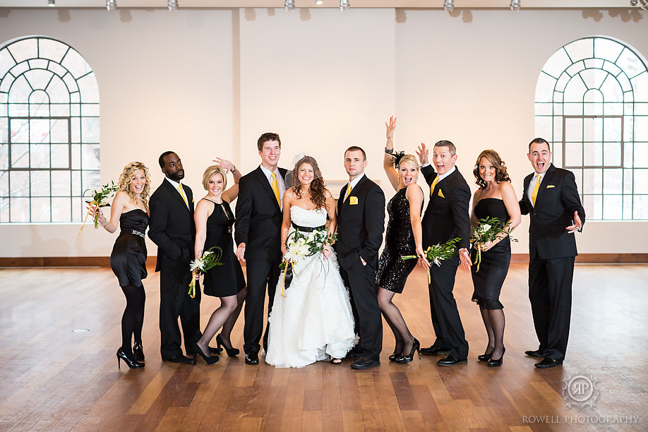 fun bridal party photos Barrie wedding at MacLaren Art Centre