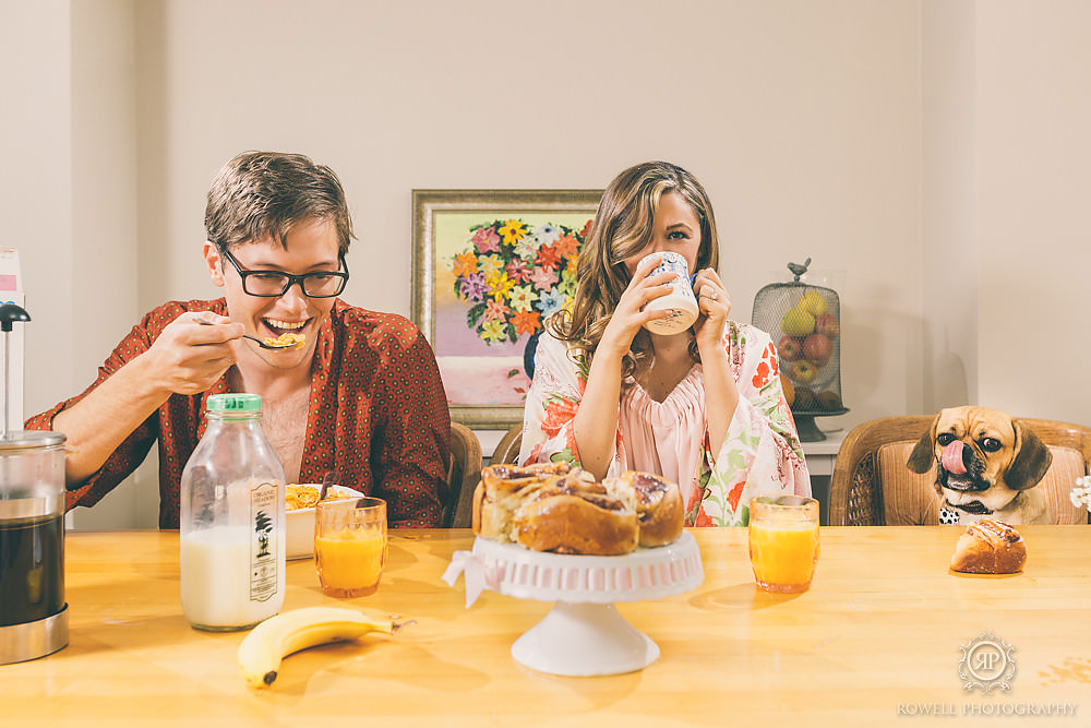 Canadian engagement photography, 1950's breakfast themed photos