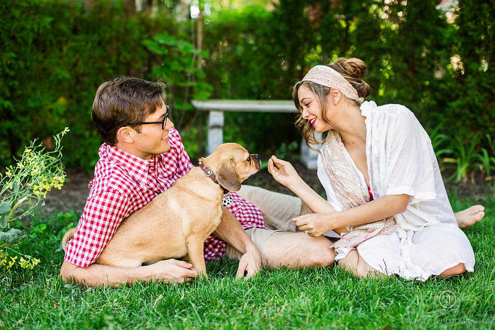 cute canadian couples backyard engagement photo shoot