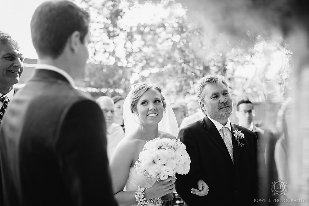 bride and groom see each other for first time at glen erin wedding ceremony