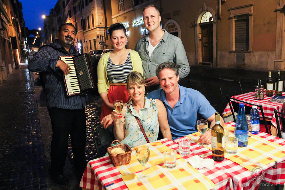 Rome Italy cafe at night group photos