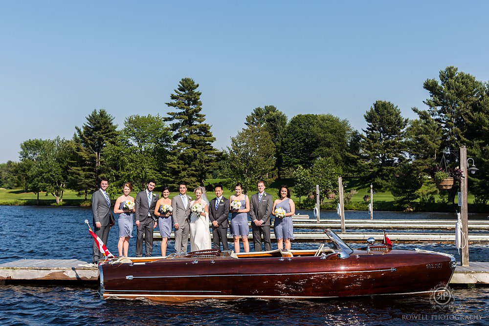 classic boat muskoka wedding party portraits