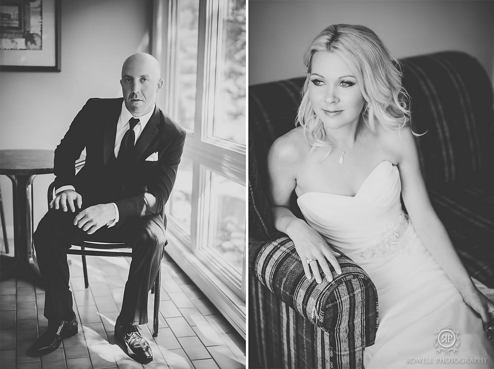 black and white bride and groom portraits