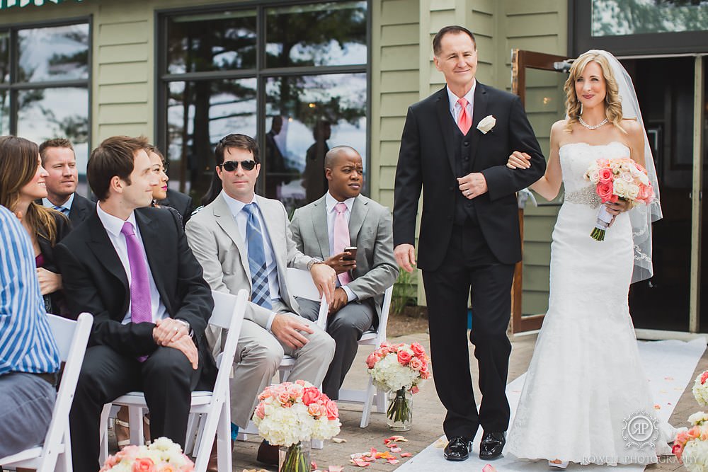 bride walks down aisle with dad at taboo resort canada