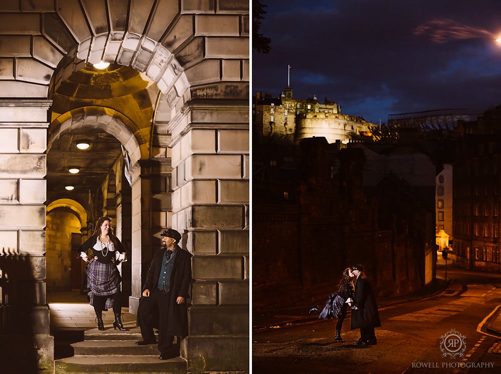 couples photos at night in edinburgh