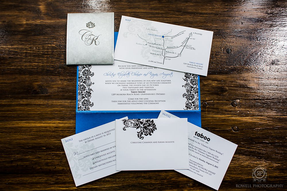 Blue muskoka wedding invite