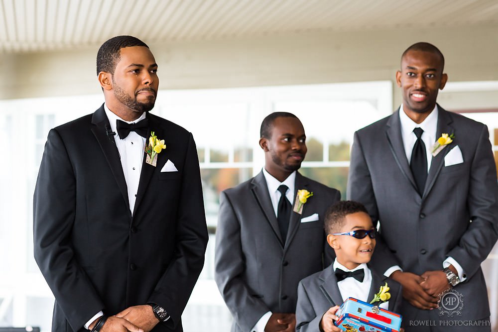 emotional groom at muskoka wedding ceremony