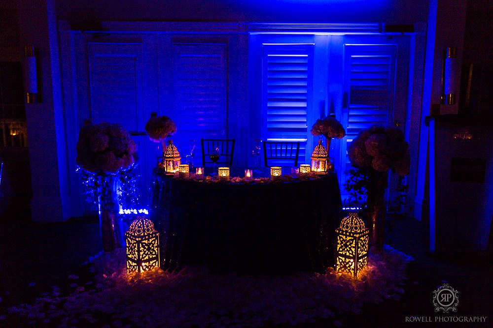 wedding reception decor at night