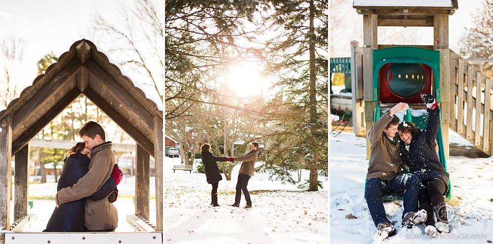 candid winter engagement at the park canada