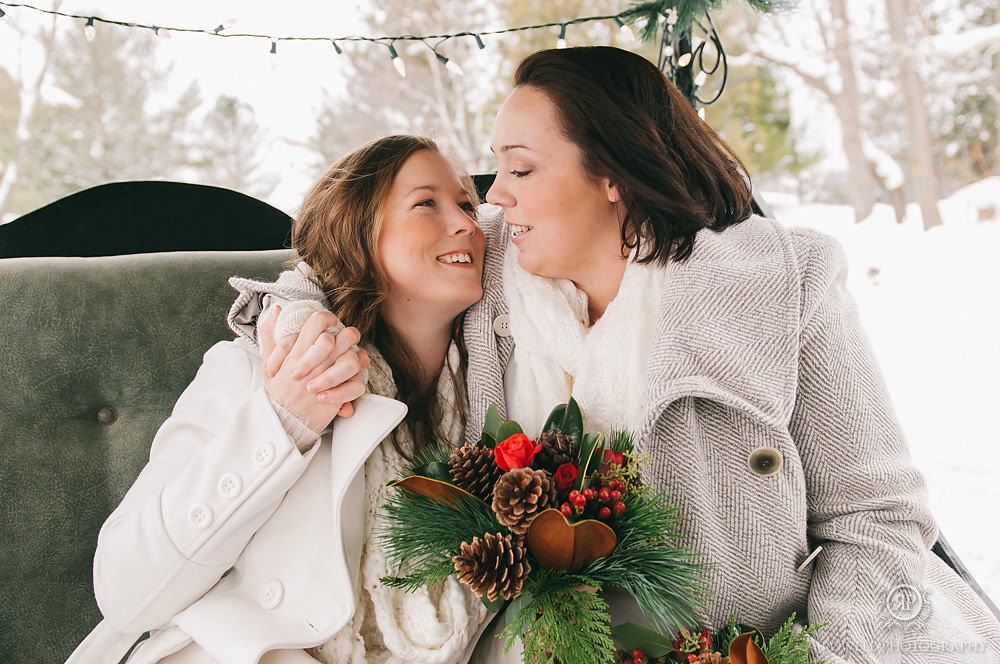 candid winter elopement wedding muskoka