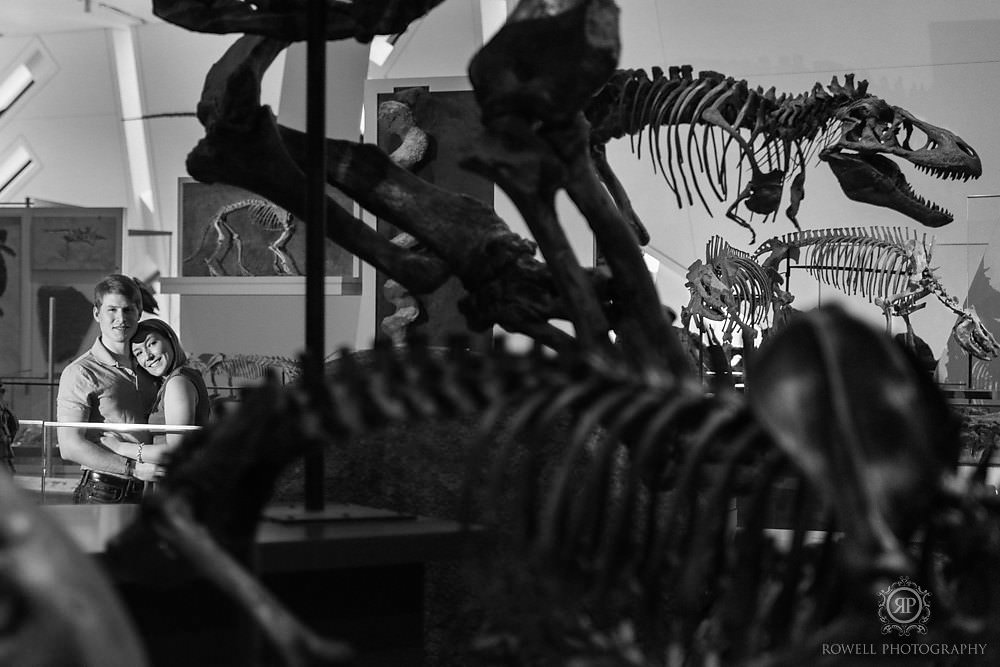 dinosaur engagement session at toronto museum