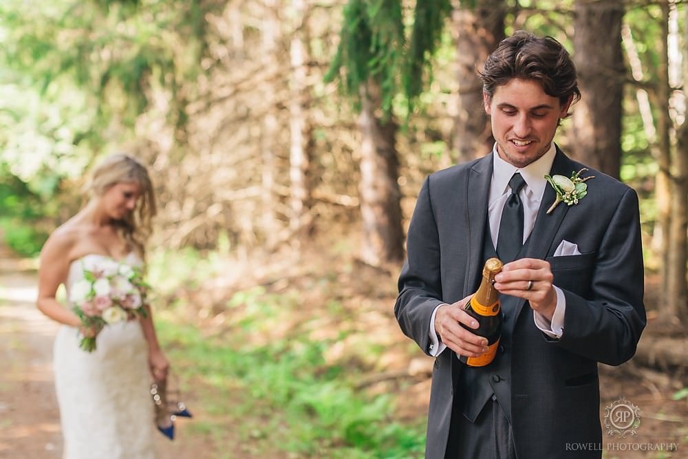 bride and groom candid muskoka wedding portraits