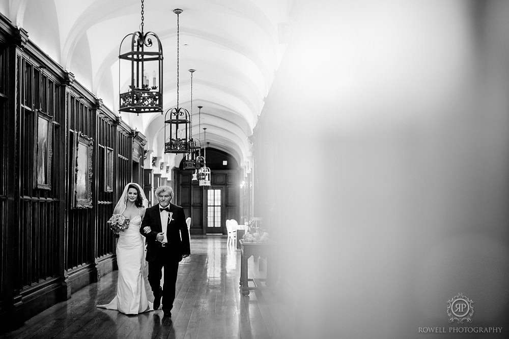 father of the bride walks down great hall casa loma