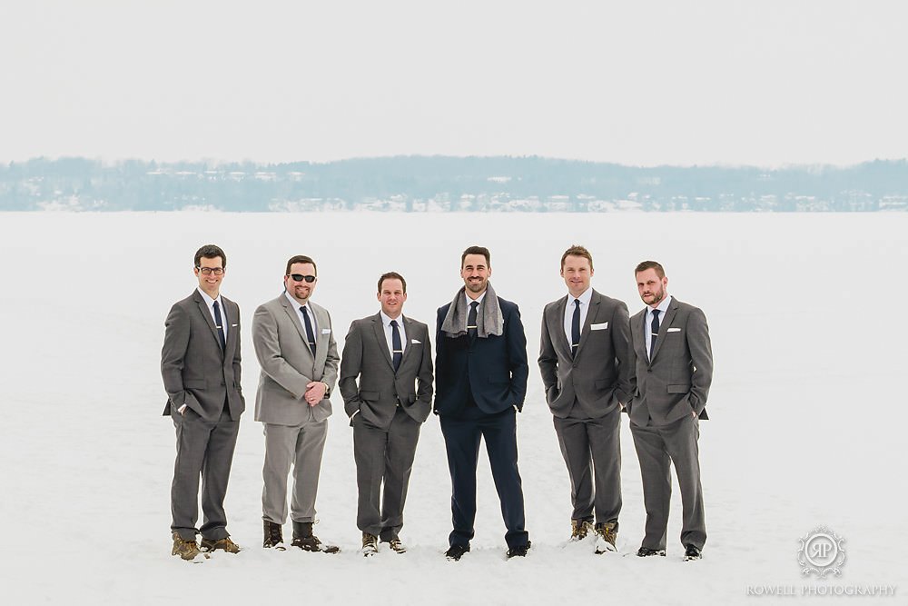 winter groomsmen photos in canada