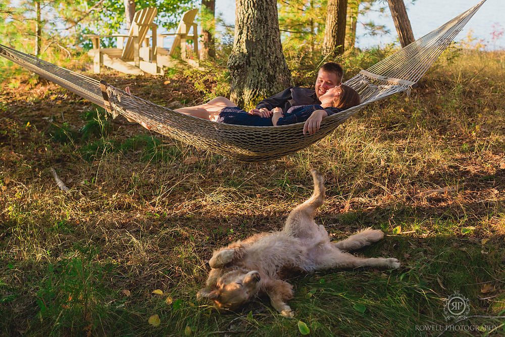 cute dog at fall muskoka engagement