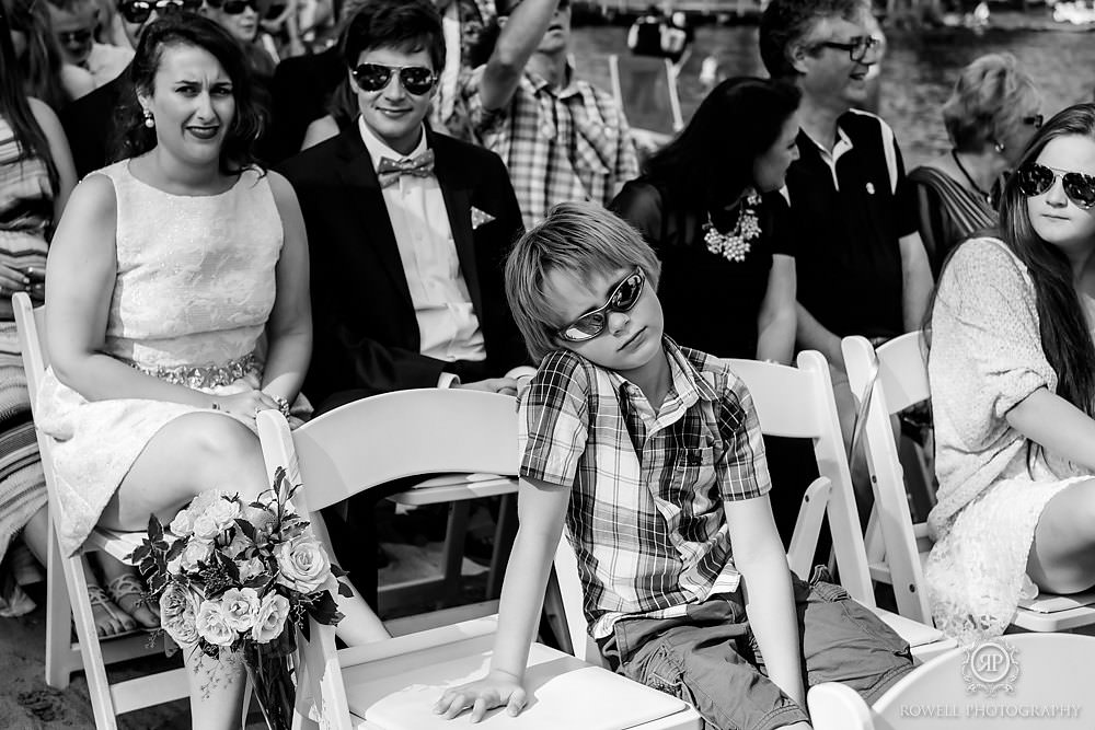 cute kid at muskoka beach wedding