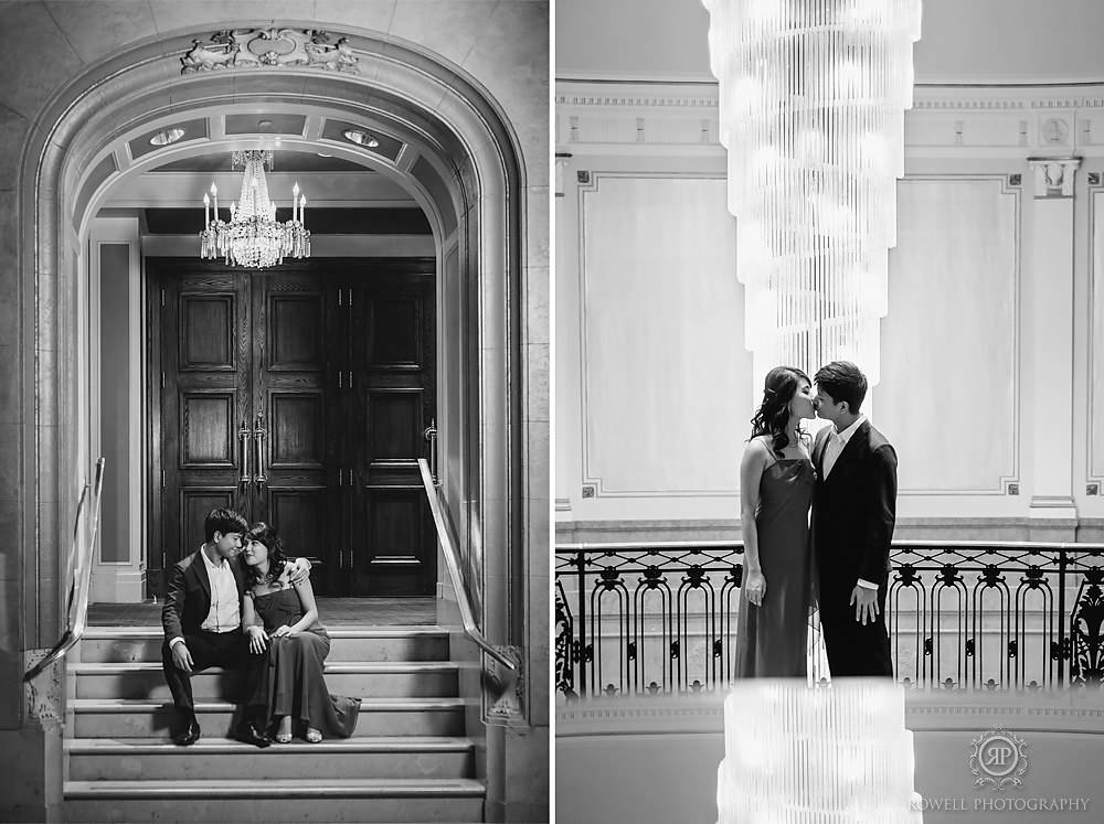 black and white quebec city engagement