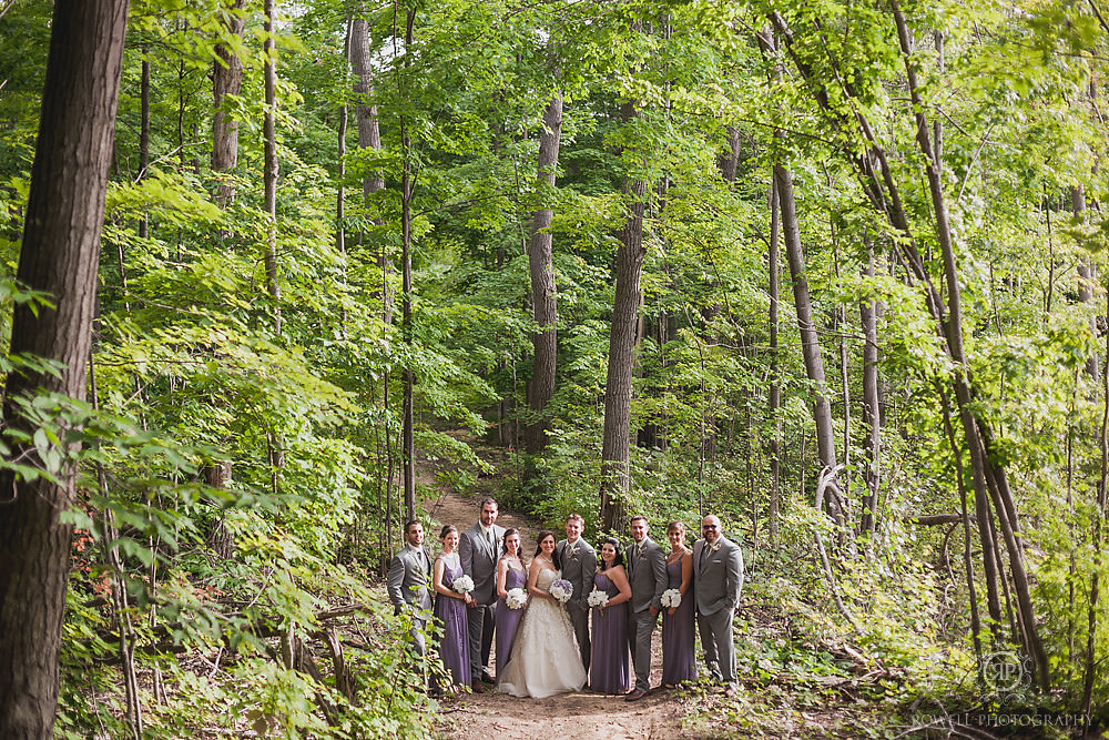 bridal party photos in forest