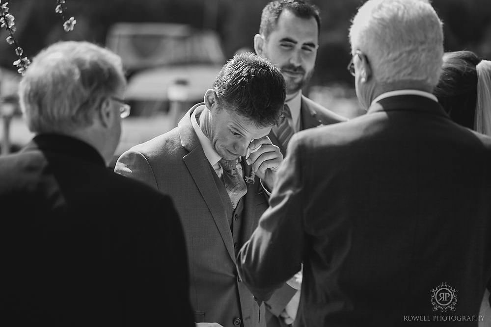 emotional groom at wedding ceremony canada