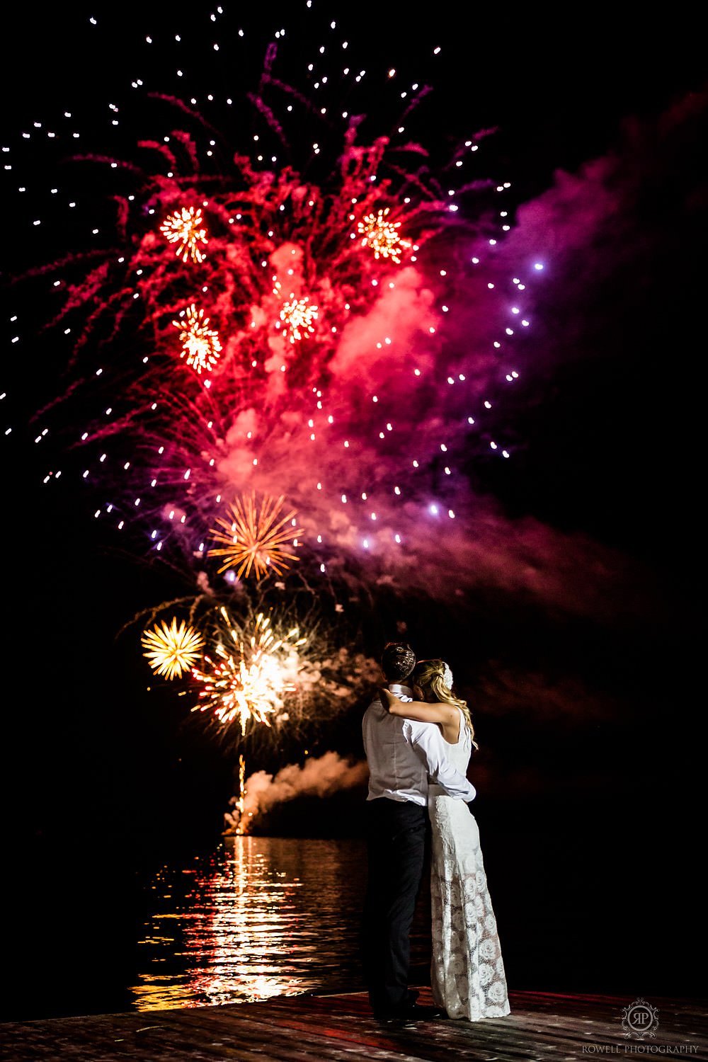 a romantic backyard wedding fireworks display