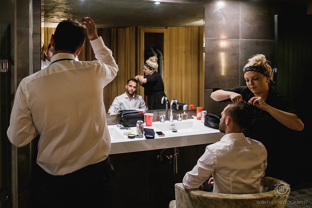 a romantic backyard wedding groom getting ready